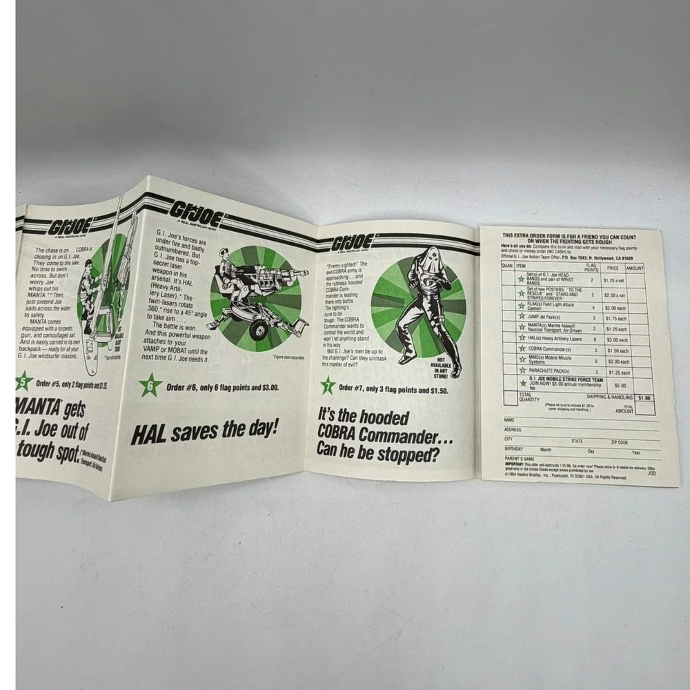 VTG 1984 GI Joe Team Members Only Mail Away Insert Parachute Offer 184029-00B